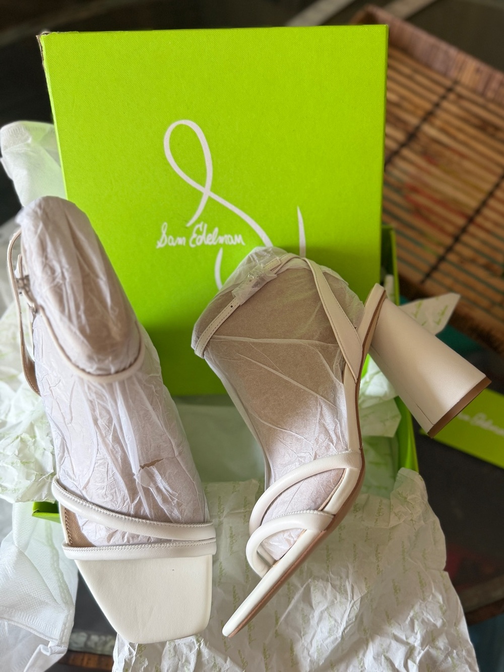 Sam Edelman New in Box Kia Chunky Block Heel Ankle Strap Sandal White Leather 10 - Picture 2 of 13